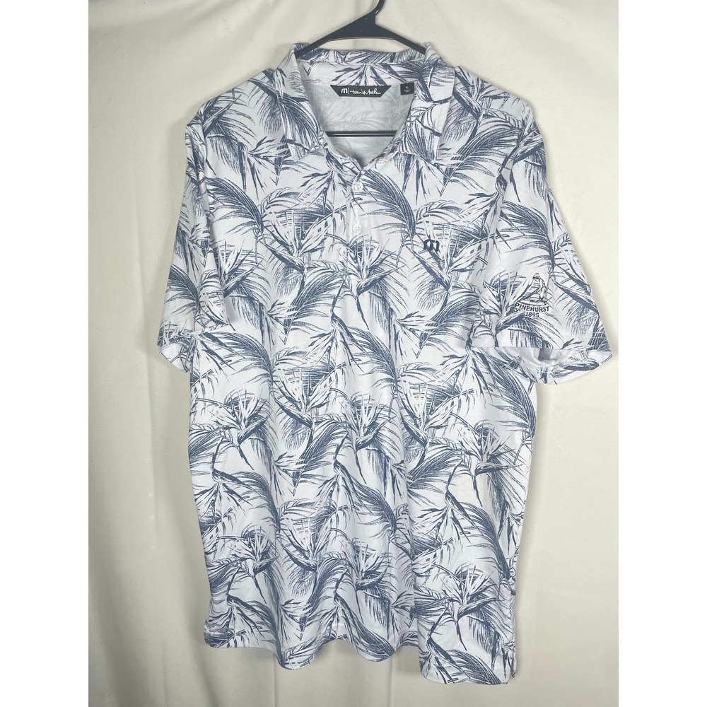 Travis Mathew Pinehurst Golf Men's Tropical Print Polo Shirt Blue White Size XL